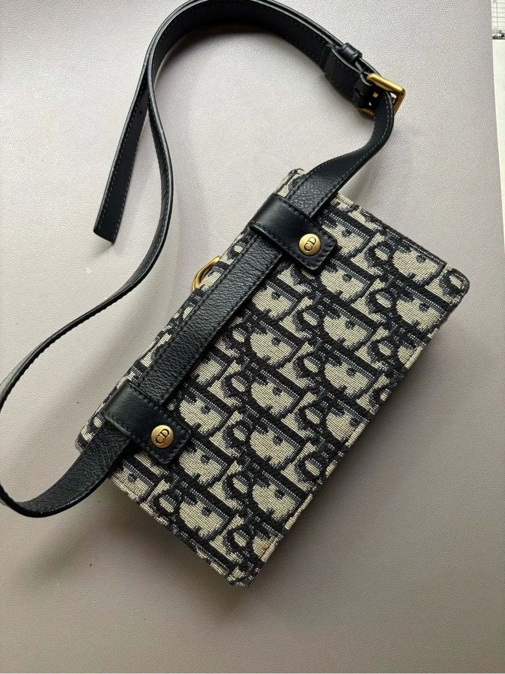 Dior Black and Beige Dior Oblique Crossbody Saddle Bag